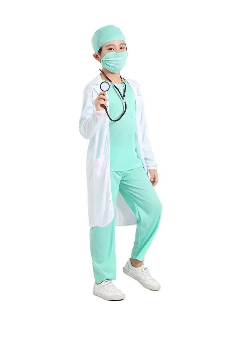 UKR - UKR Kids Doctor Costume Set – Lab Coat, Stethoscope & Surgical Mask for Role Play, Ideal for Ages 9-11 (135-150 cm), Imaginative Fun & Dress Up (Large) - Image 1