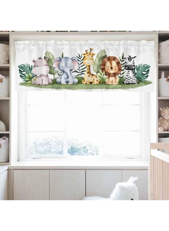 Baby Safari Animals Nursery Curtain Valance 137*45cm, Cute Jungle Elephant Lion Zebra Plant Short Window Topper Curtains Rod Pocket - Image 1