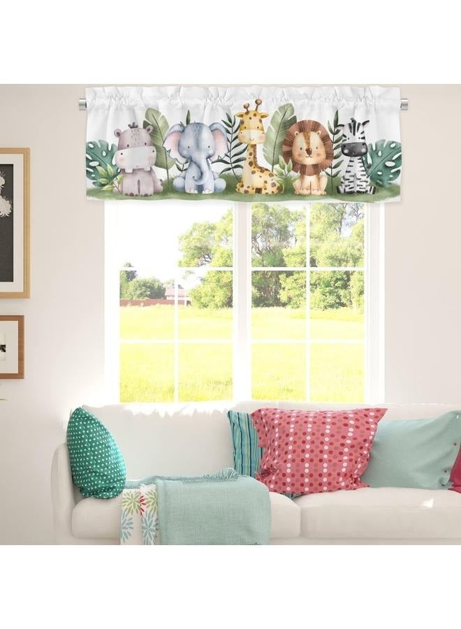 Baby Safari Animals Nursery Curtain Valance 137*45cm, Cute Jungle Elephant Lion Zebra Plant Short Window Topper Curtains Rod Pocket - Image 2