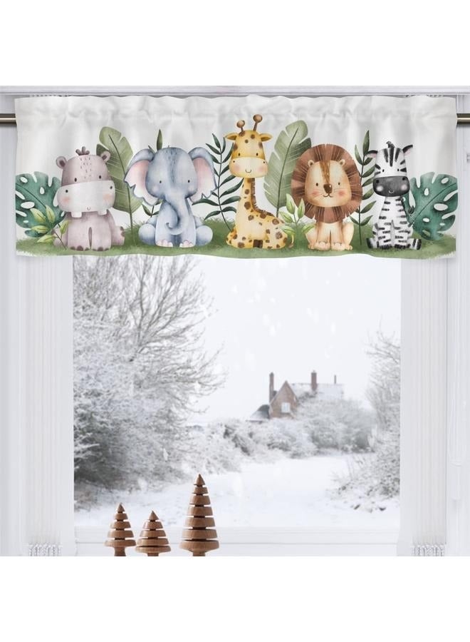 Baby Safari Animals Nursery Curtain Valance 137*45cm, Cute Jungle Elephant Lion Zebra Plant Short Window Topper Curtains Rod Pocket - Image 3