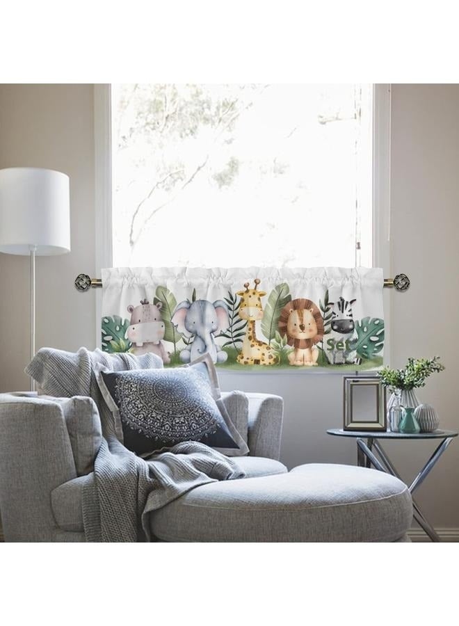 Baby Safari Animals Nursery Curtain Valance 137*45cm, Cute Jungle Elephant Lion Zebra Plant Short Window Topper Curtains Rod Pocket - Image 4
