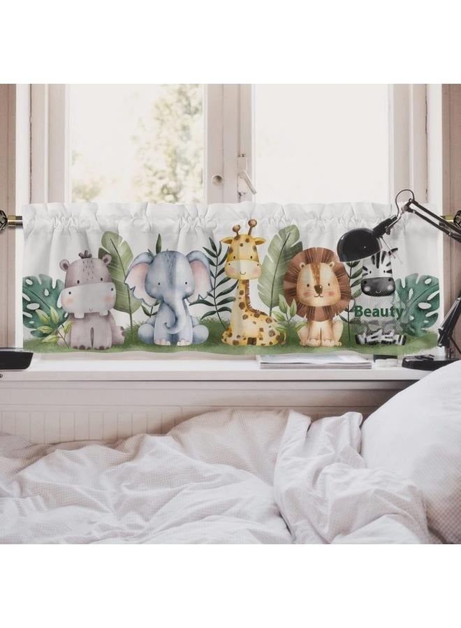 Baby Safari Animals Nursery Curtain Valance 137*45cm, Cute Jungle Elephant Lion Zebra Plant Short Window Topper Curtains Rod Pocket - Image 5