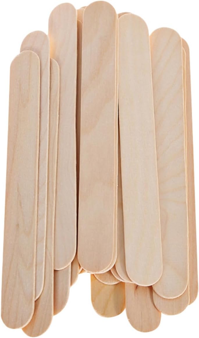 ECVV [50 Count] Jumbo 6 Inch Wooden Multi-Purpose Wax Sticks, Popsicle and Craft Sticks for ICES, Ice Cream, Waxing Spatulas Applicator for Body Hair Removal, Tongue Depressors Wood - Image 1