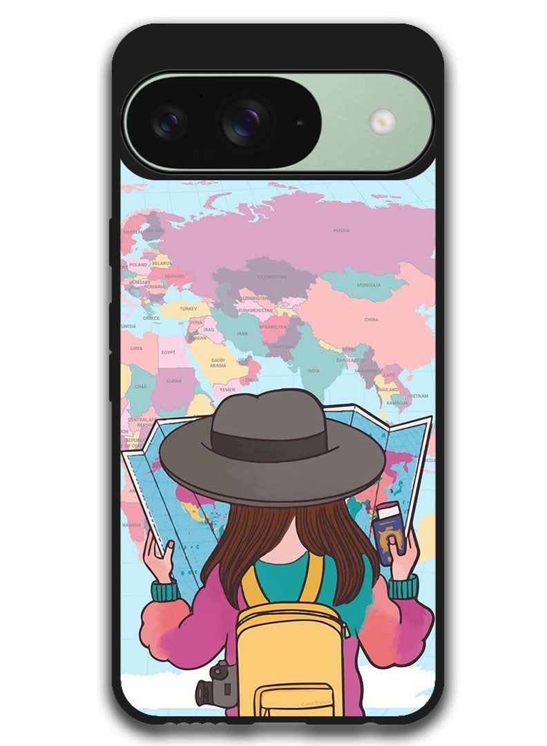 Theodor Protective Case Anti Scratch Shock Proof Bumper Cover For Google Pixel 9 Girl with Map - Image 1