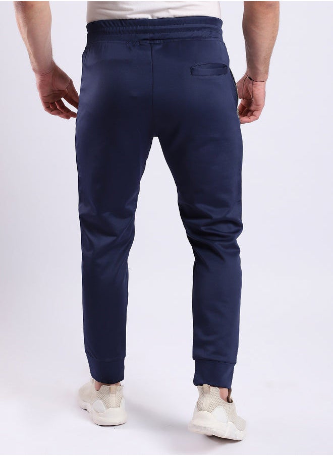 WHITE RABBIT - Thigh To Knee Printed "Whte Rabbit" Sweatpants - Navy Blue - Image 1