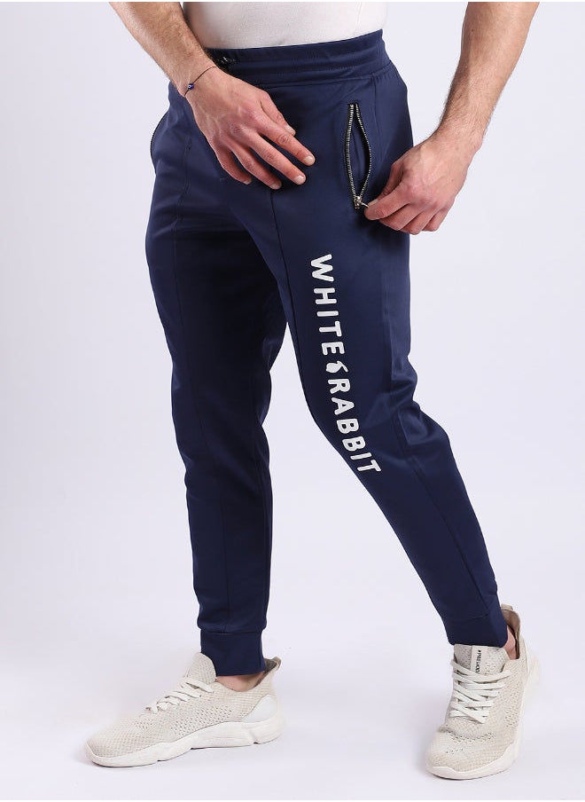 WHITE RABBIT - Thigh To Knee Printed "Whte Rabbit" Sweatpants - Navy Blue - Image 1