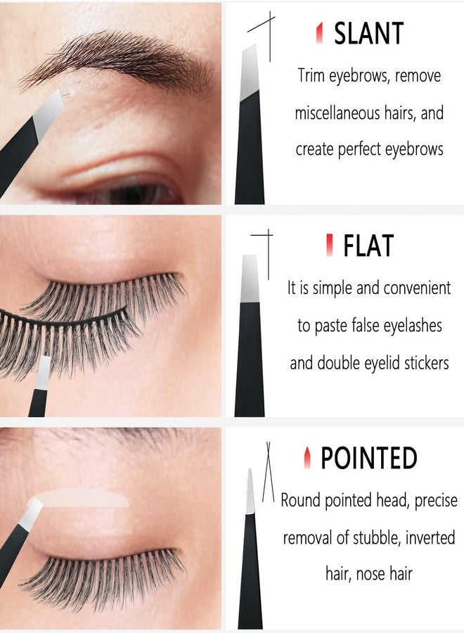 SPAREQUE Eyebrow Tweezers Set,Stainless Steel Precision Remover Kit for Facial Hair, Inward Growing Hair and Splinter,Suitable for Women, Men (Black) - Image 3