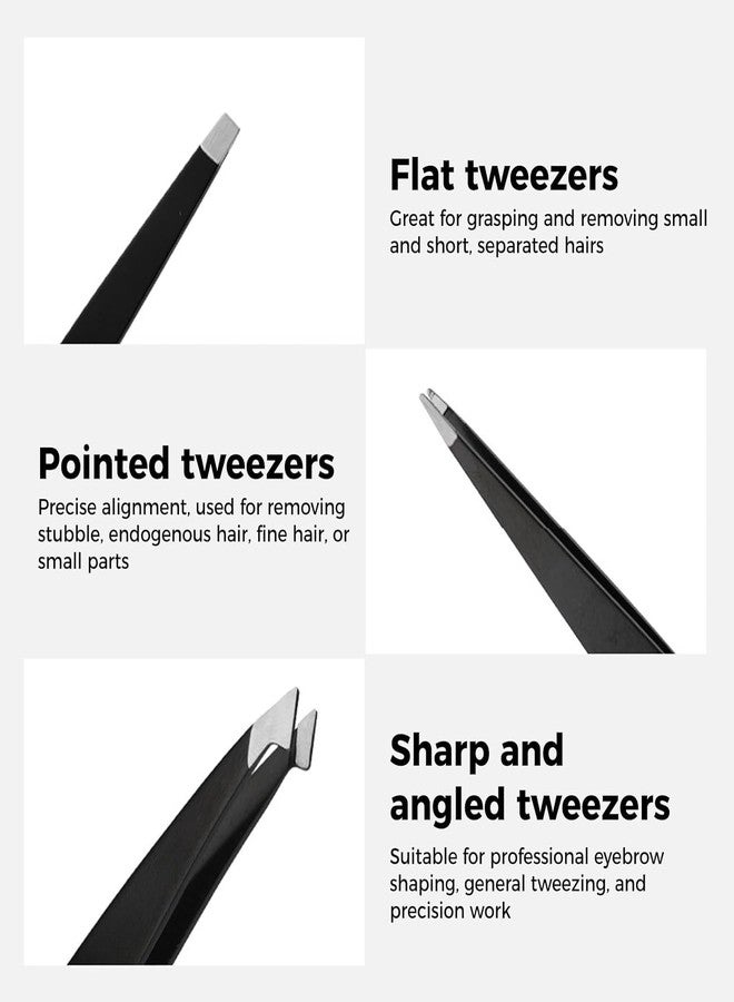SPAREQUE Eyebrow Tweezers Set,Stainless Steel Precision Remover Kit for Facial Hair, Inward Growing Hair and Splinter,Suitable for Women, Men (Black) - Image 4