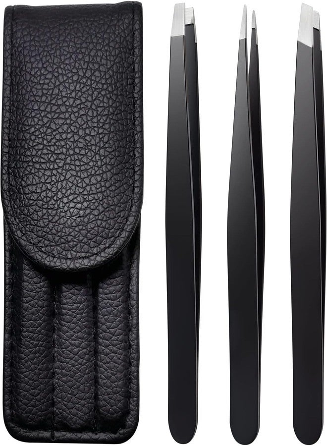 SPAREQUE Eyebrow Tweezers Set,Stainless Steel Precision Remover Kit for Facial Hair, Inward Growing Hair and Splinter,Suitable for Women, Men (Black) - Image 1