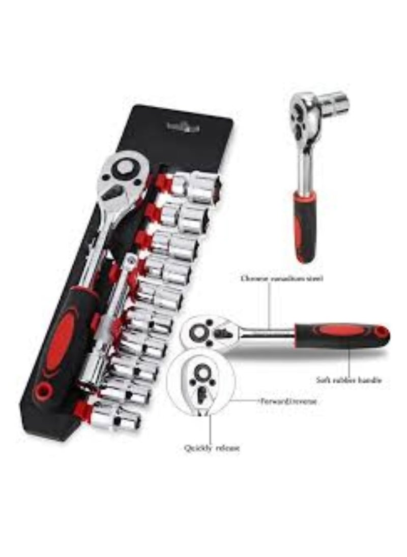 PERFECT TECH PERFECT TECH 12 in 1 Socket set Combination Socket Wrench Set 12 Pcs Socket Set Chrome Vanadium 12 Socket Wrench Set with Ratchet Spanner Car Repair Tool Set  - Image 4
