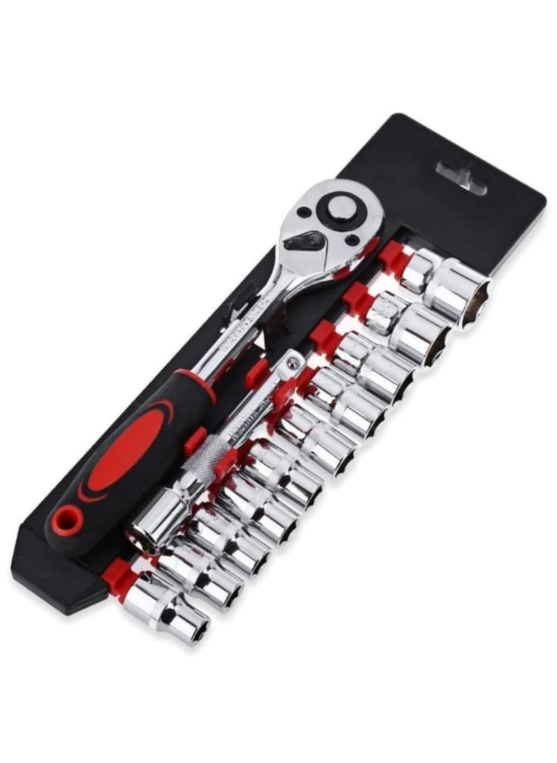 PERFECT TECH PERFECT TECH 12 in 1 Socket set Combination Socket Wrench Set 12 Pcs Socket Set Chrome Vanadium 12 Socket Wrench Set with Ratchet Spanner Car Repair Tool Set  - Image 1