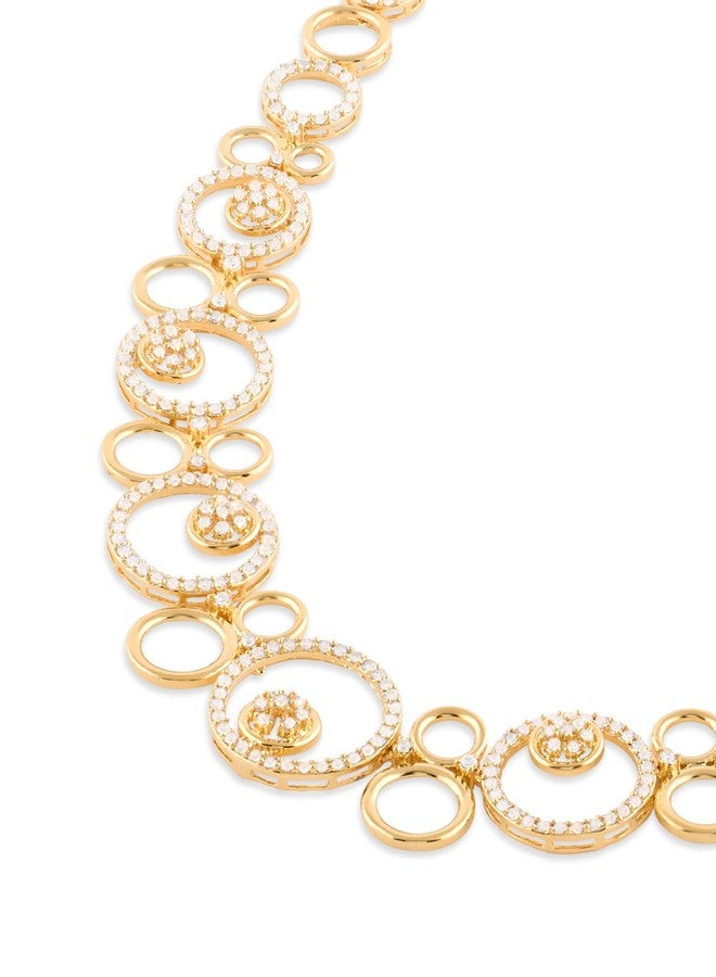 Ami Gold Tone Cubic Zirconia Circular Design Contemporary Necklace and Earring Set For Women-ZPFK21503 - Image 4