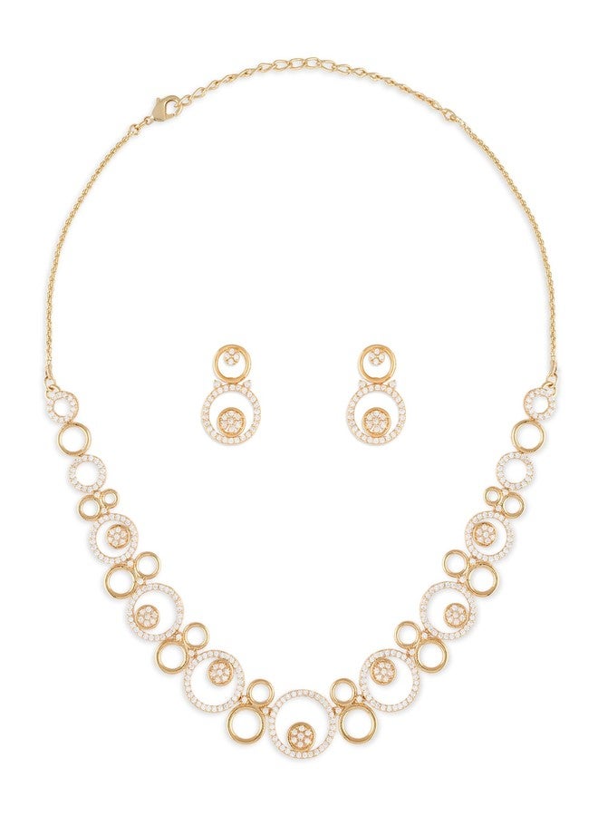 Ami Gold Tone Cubic Zirconia Circular Design Contemporary Necklace and Earring Set For Women-ZPFK21503 - Image 1