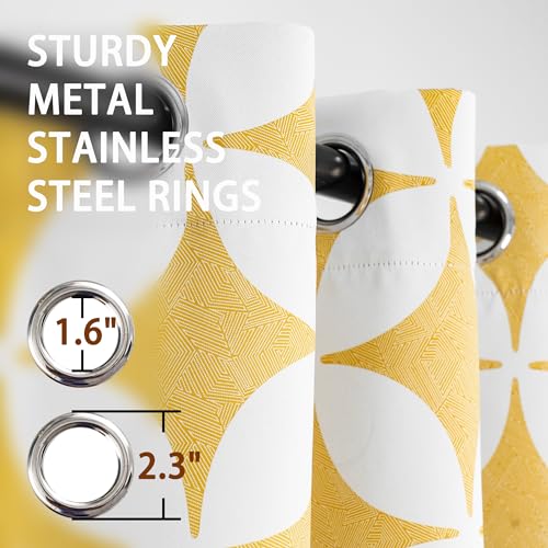 DriftAway Amelia Thermal Blackout Room Darkening Grommet Window Curtains Retro Geo Pattern Round Circle Star Print Set of 2 Panels Each 52 Inch by 84 Inch Yellow - Image 4