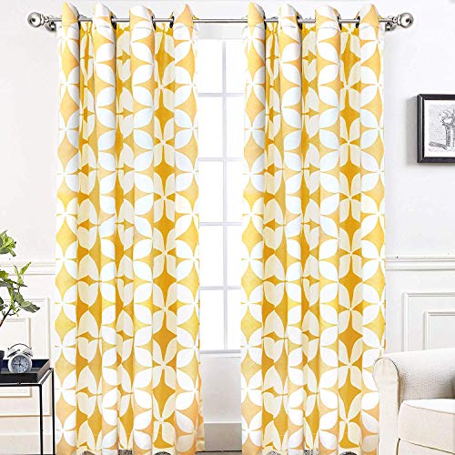 DriftAway Amelia Thermal Blackout Room Darkening Grommet Window Curtains Retro Geo Pattern Round Circle Star Print Set of 2 Panels Each 52 Inch by 84 Inch Yellow - Image 1