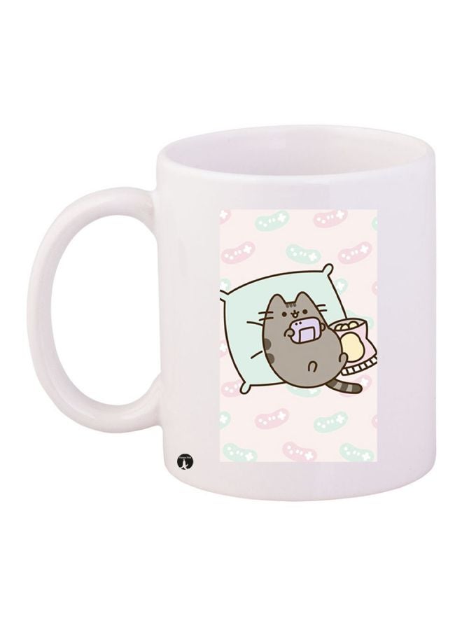 RYN Cartoon Printed Coffee Mug White/Grey/Beige 11ounce