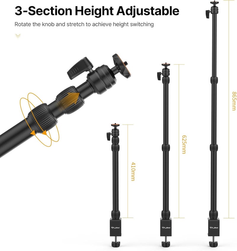 jusmo Camera Desk Aluminum Mount Stand with 360 Ballhead, 14.5-37.7in Adjustable, Table Light Stand with 1/4in for DSLR Camera - Image 4