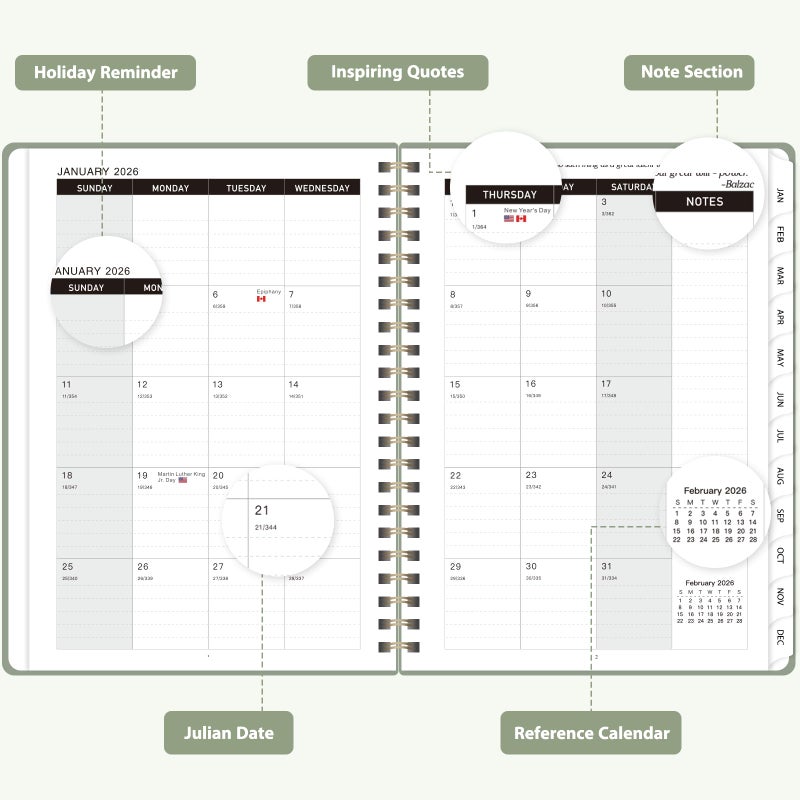 VALOME 2026 Planner, Weekly and Monthly Calendar Academic Planner, Jan 2026 - Dec 2026, Planning Agenda Book for Desk Accessories and School Supplies - A5 (6.3'' x 8.5'') - Image 2