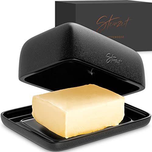 STEINZEIT Butter Dish with Lid 49 in x 69 in  Ceramic Butter Dish  Large Butter Container for 2 pcs of Western Butter  Butter Dish with Lid for Countertop  Butter Holder Dishwasher Safe