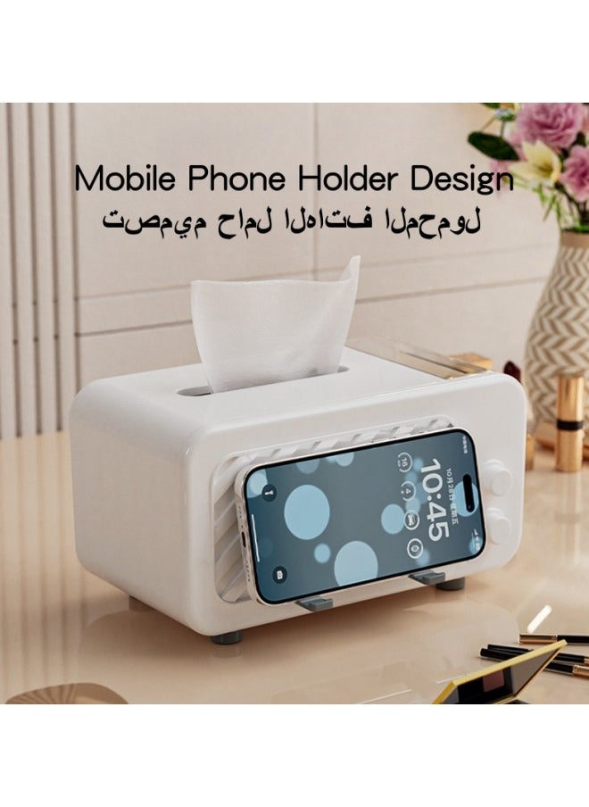 SHABILI - 1 Pack PS Tissue Box Holder with Phone Holder, Waterproof Facial Wipes Storage Box with Sundry Storage Area, ，Fashion Napkin Dispenser Container for Desk Home， Toilet ，Bathroom， Office， Restauran - Image 1