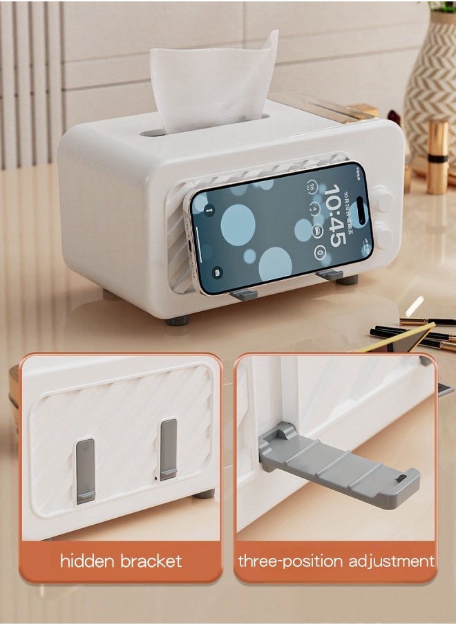 SHABILI - 1 Pack PS Tissue Box Holder with Phone Holder, Waterproof Facial Wipes Storage Box with Sundry Storage Area, ，Fashion Napkin Dispenser Container for Desk Home， Toilet ，Bathroom， Office， Restauran - Image 1
