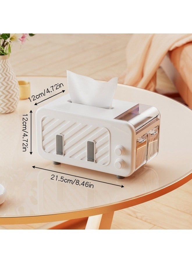 SHABILI - 1 Pack PS Tissue Box Holder with Phone Holder, Waterproof Facial Wipes Storage Box with Sundry Storage Area, ，Fashion Napkin Dispenser Container for Desk Home， Toilet ，Bathroom， Office， Restauran - Image 1
