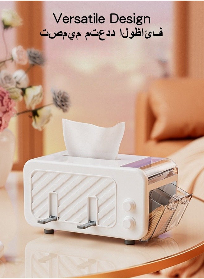 SHABILI - 1 Pack PS Tissue Box Holder with Phone Holder, Waterproof Facial Wipes Storage Box with Sundry Storage Area, ，Fashion Napkin Dispenser Container for Desk Home， Toilet ，Bathroom， Office， Restauran - Image 1