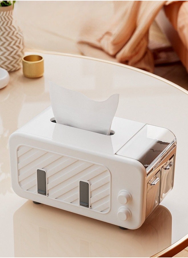 SHABILI - 1 Pack PS Tissue Box Holder with Phone Holder, Waterproof Facial Wipes Storage Box with Sundry Storage Area, ，Fashion Napkin Dispenser Container for Desk Home， Toilet ，Bathroom， Office， Restauran - Image 1