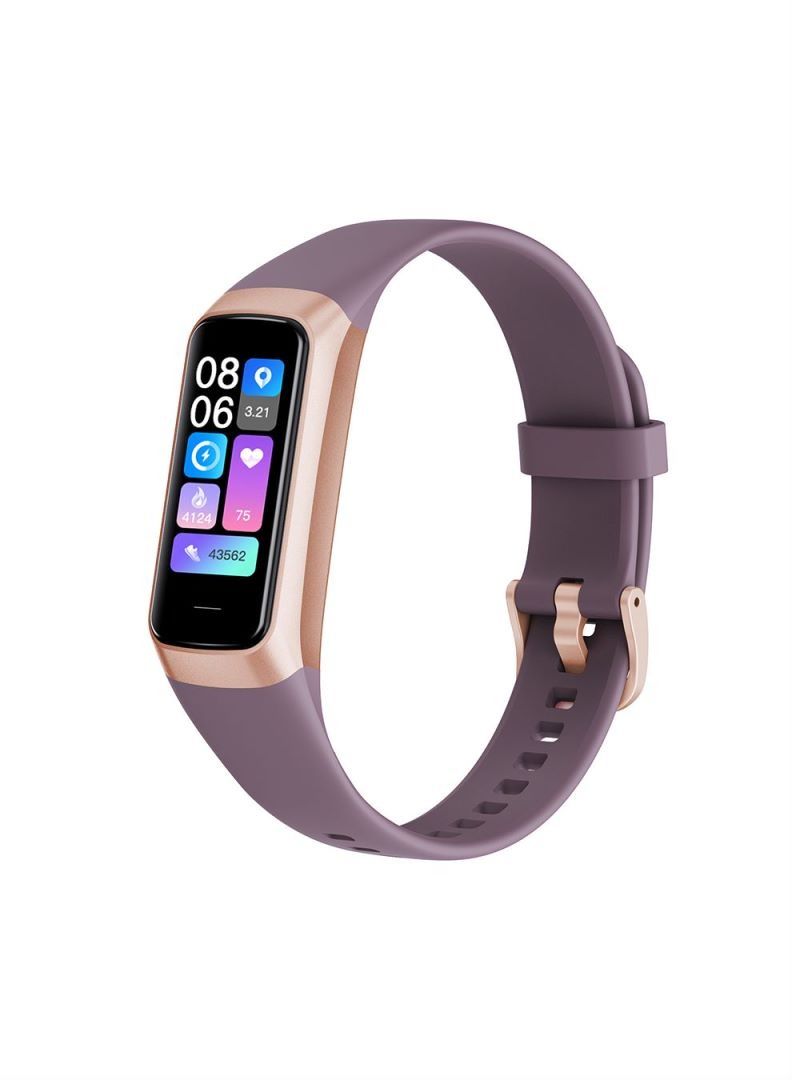1.1-inch AMOLED smart bracelet fitness tracker with incoming call reminder, body temperature recording, waterproof, and health monitoring functions for children and the elderly.  Purple  - Image 1