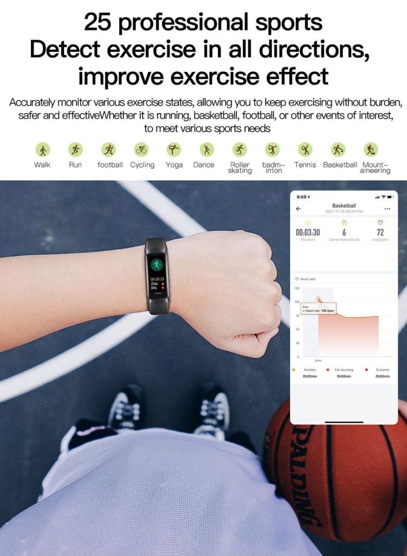 1.1-inch AMOLED smart bracelet fitness tracker with incoming call reminder, body temperature recording, waterproof, and health monitoring functions for children and the elderly.  Purple  - Image 5