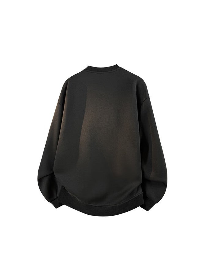 Izexx Men's Crew Neck Sweatshirt Autumn Solid Color Simple Comfortable Base Layer Loose Casual Top Zk30 Black XL - Image 1