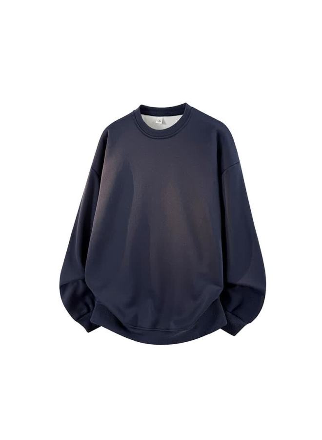 Izexx Men's Crew Neck Sweatshirt Autumn Solid Color Simple Comfortable Base Layer Loose Casual Top Zk30 Black XL - Image 3