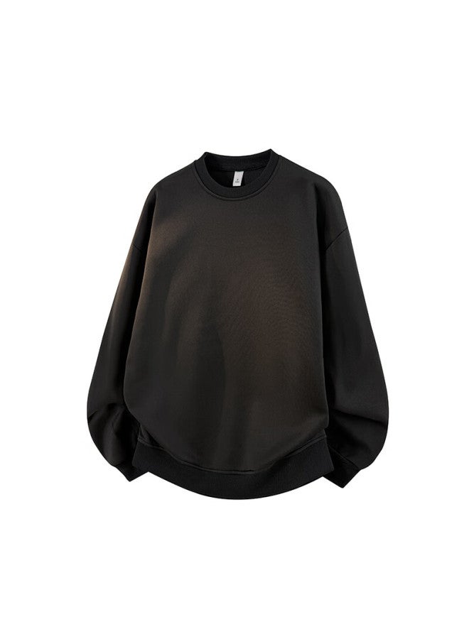 Izexx Men's Crew Neck Sweatshirt Autumn Solid Color Simple Comfortable Base Layer Loose Casual Top Zk30 Black XL - Image 4