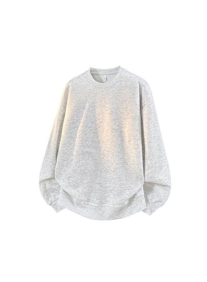 Izexx Men's Crew Neck Sweatshirt Autumn Solid Color Simple Comfortable Base Layer Loose Casual Top Zk30 Black XL - Image 2