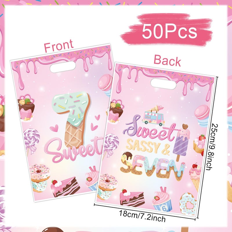 Aposwow Sweet Sassy and Seven Party Favors - Girls Sweet 7th Goodie Candy Gift Bags Sweet Sassy Ice Cream Themed 7 Year Old Party Favors 7th Birthday Decorations for Birthday - Image 2