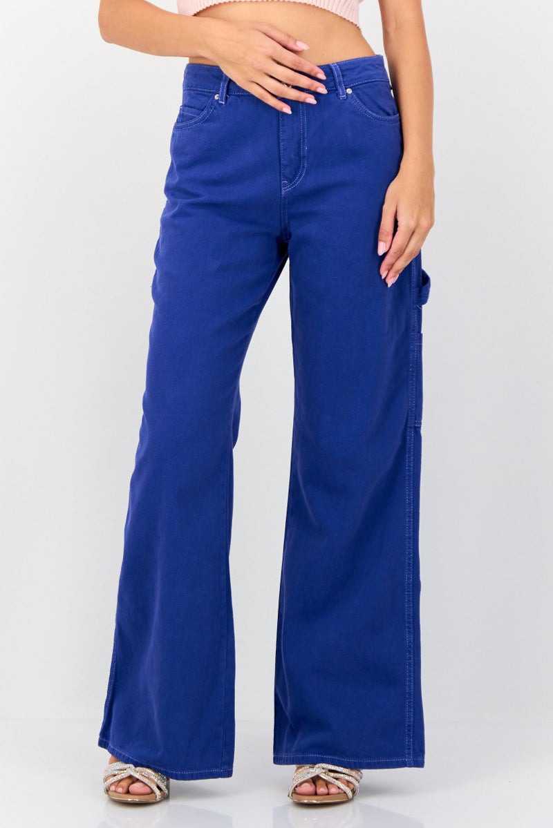 KOTON Women Regular Fit Solid No Stretch Wide Leg Denim, Blue - Image 1