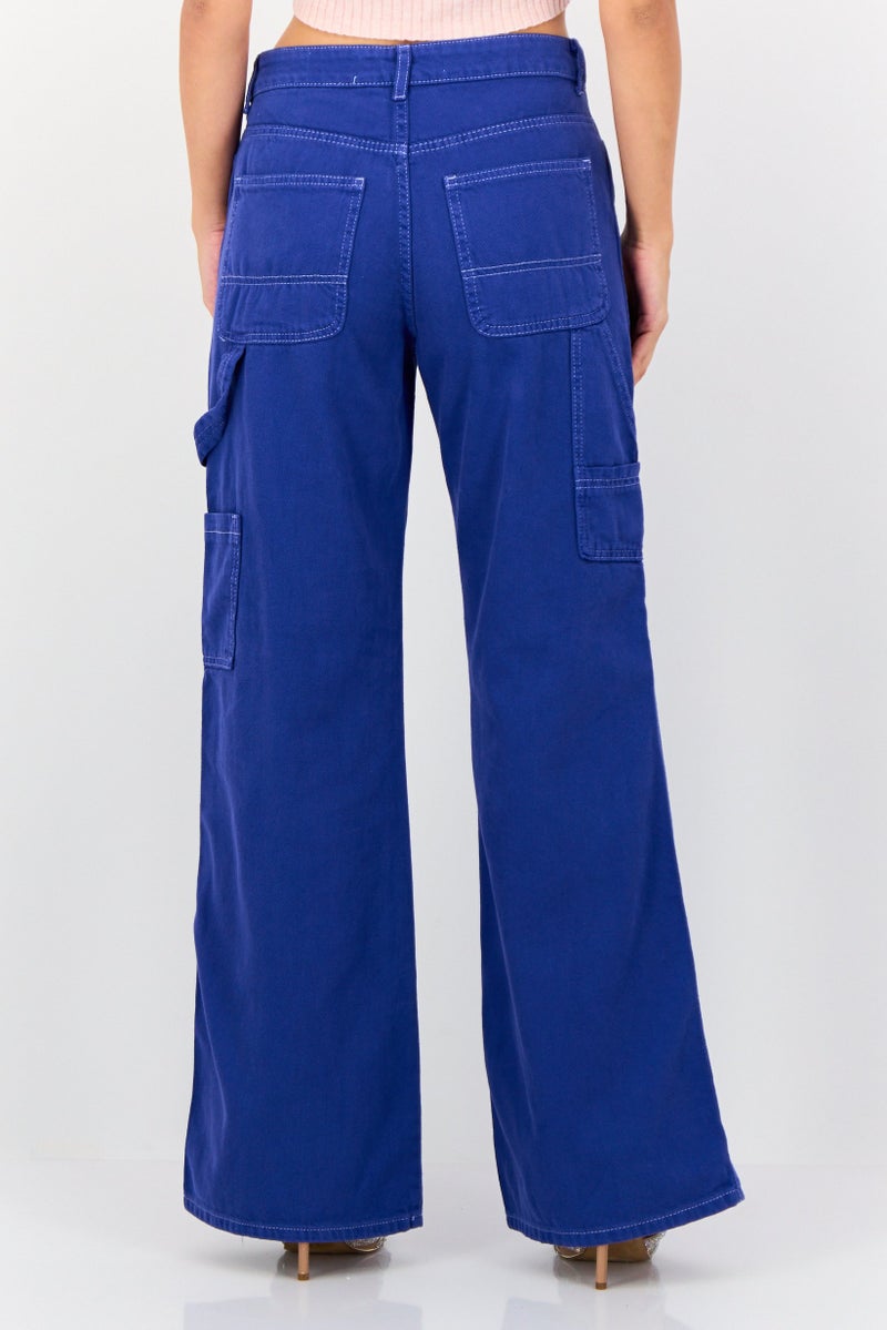 KOTON Women Regular Fit Solid No Stretch Wide Leg Denim, Blue - Image 4