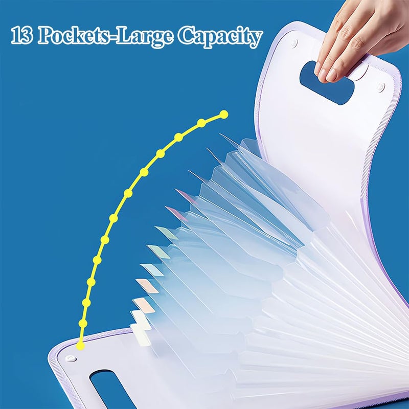 MG Expanding File Folder 13 Pockets Accordion File Organizer with Labels, Portable Document Receipt Organizer Hold A4 Letter Size Paper, Waterproof Folder for Schoolbag Office Supplies (Purple) - Image 3