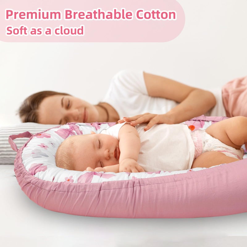Hooyax Baby Lounger Cover Only, 100% Cotton Newborn Nest Cover, Soft Portable Baby Nest Replacement Cover for Boys Girls, Breathable Infant Lounger Covers, Baby Essential (Bow Flower) - Image 4