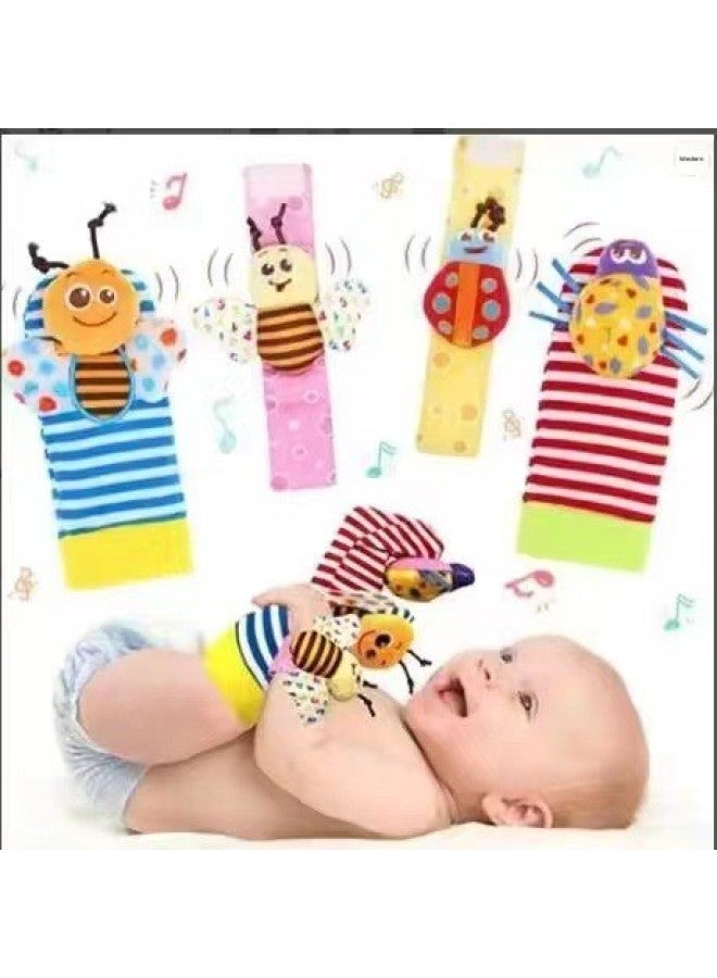 Baby Cartoon Animal Wrist Bell Rattle Socks Baby Wrist Strap Socks Suit CPC CE EN-Color:Bee Beetle Set OPP - Image 1