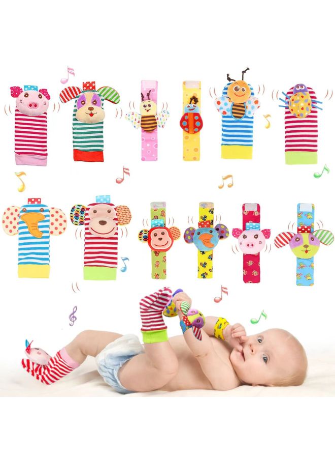 Baby Cartoon Animal Wrist Bell Rattle Socks Baby Wrist Strap Socks Suit CPC CE EN-Color:Bee Beetle Set OPP - Image 2