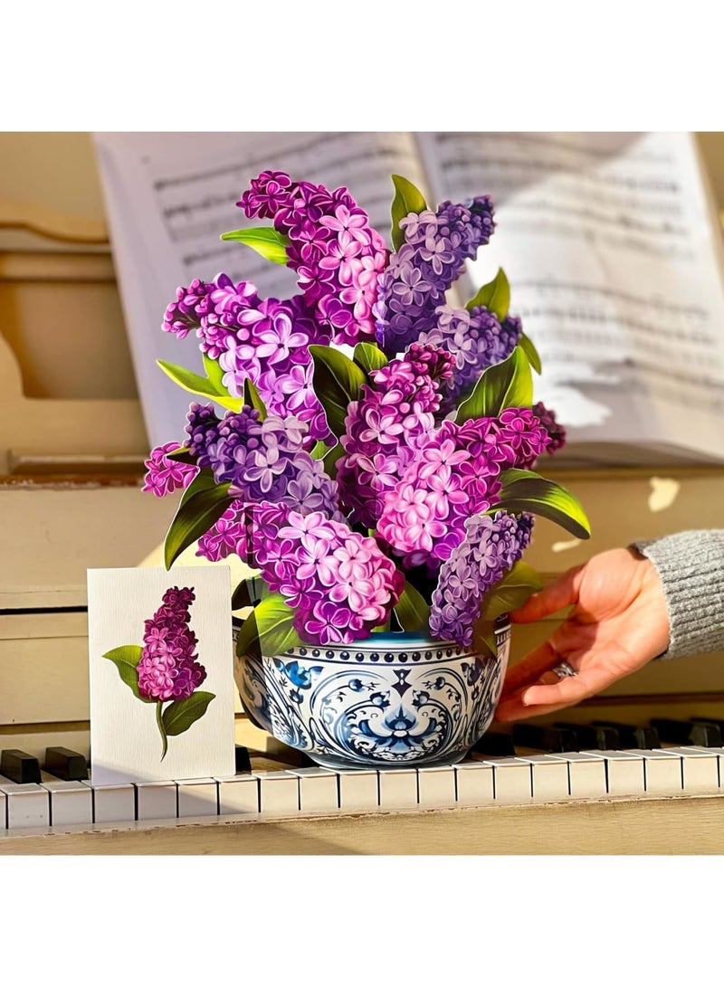 Zikra 3D Paper Flower Bouquet Pop Up Cards, Paper Greeting Cards with Note Card and Envelope, 12" Garden Lilacs Birthday Anniversary Get Well Gifts for Women - Image 4