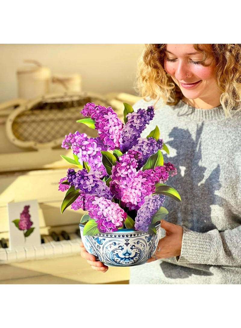Zikra 3D Paper Flower Bouquet Pop Up Cards, Paper Greeting Cards with Note Card and Envelope, 12" Garden Lilacs Birthday Anniversary Get Well Gifts for Women - Image 5