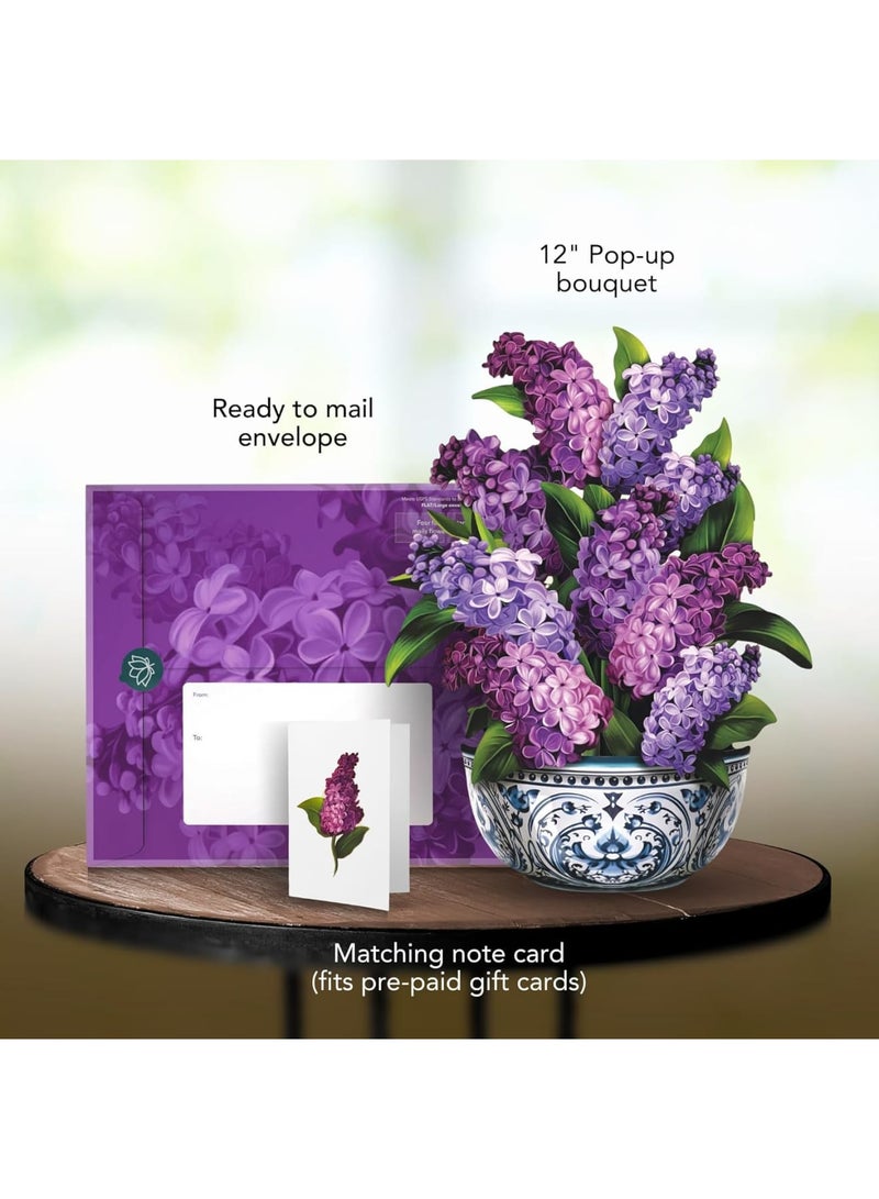 Zikra 3D Paper Flower Bouquet Pop Up Cards, Paper Greeting Cards with Note Card and Envelope, 12" Garden Lilacs Birthday Anniversary Get Well Gifts for Women - Image 3