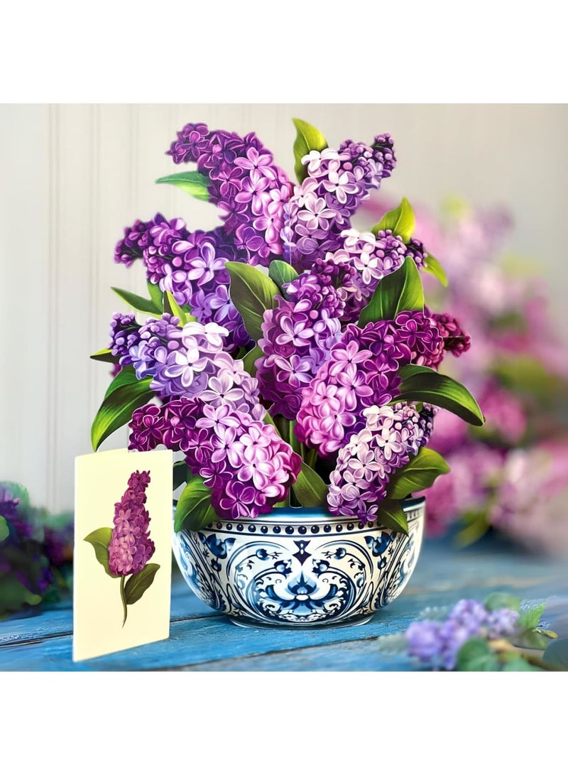 Zikra 3D Paper Flower Bouquet Pop Up Cards, Paper Greeting Cards with Note Card and Envelope, 12" Garden Lilacs Birthday Anniversary Get Well Gifts for Women - Image 2