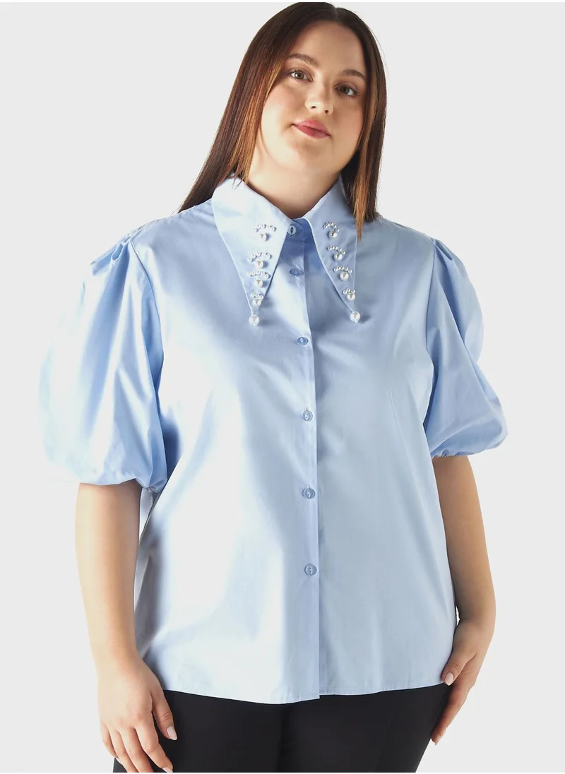 2Xtremz Embellished Shirt With Puff Sleeves
