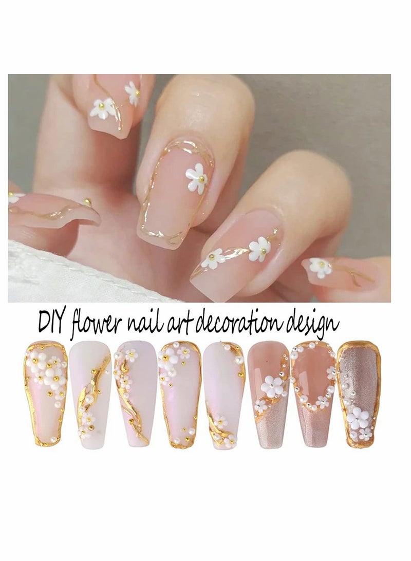 SOLARAE Nail Art Flower Decal, White Flower Pearl Small Beads Glitter Nail Art Supplies, Mixed Pack Elegant Nail Art Decoration Sticker Accessories for DIY Nail Art, Ladies and Girls Nail Designs 1 Box - Image 3