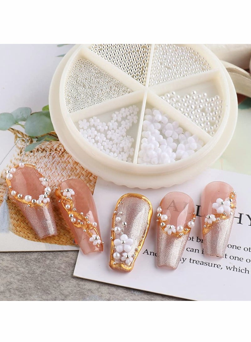 SOLARAE Nail Art Flower Decal, White Flower Pearl Small Beads Glitter Nail Art Supplies, Mixed Pack Elegant Nail Art Decoration Sticker Accessories for DIY Nail Art, Ladies and Girls Nail Designs 1 Box - Image 4