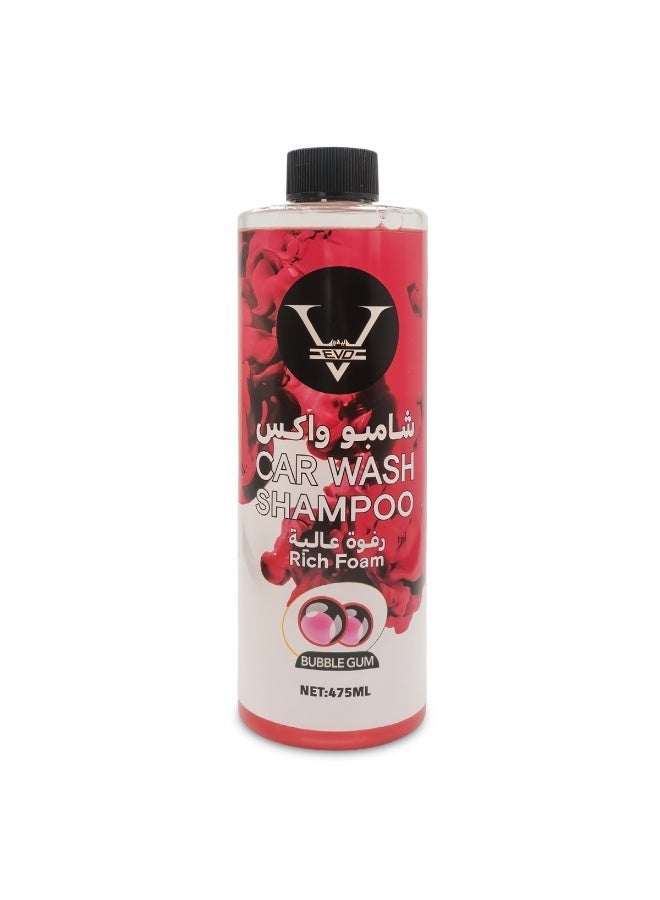 EVO Car Wash Shampoo 475ml Bubble Gum Fragrance Rich Foam Car Cleaning Liquid Removes Dirt Grime Debris High Foam Vehicle Wash Shampoo for Cars Bikes Exterior Cleaning - Image 1