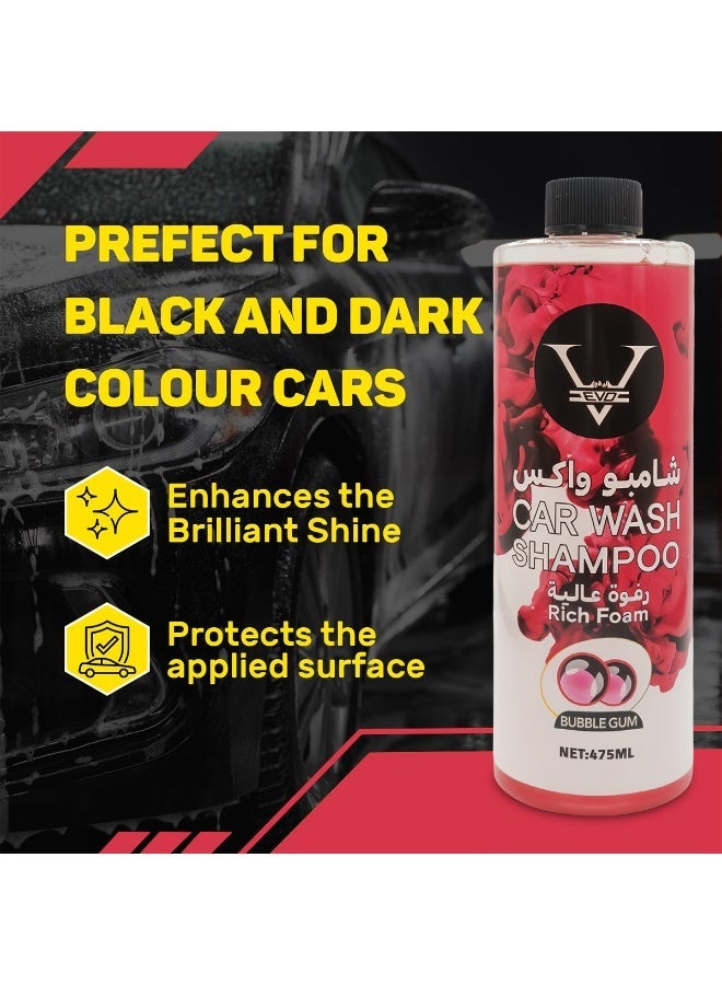 EVO Car Wash Shampoo 475ml Bubble Gum Fragrance Rich Foam Car Cleaning Liquid Removes Dirt Grime Debris High Foam Vehicle Wash Shampoo for Cars Bikes Exterior Cleaning - Image 2
